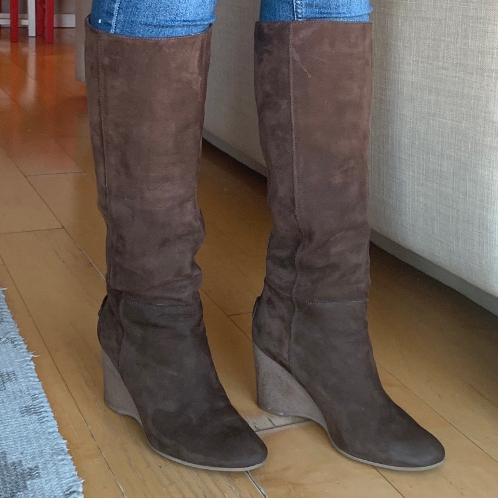 Brown suede wedge boots